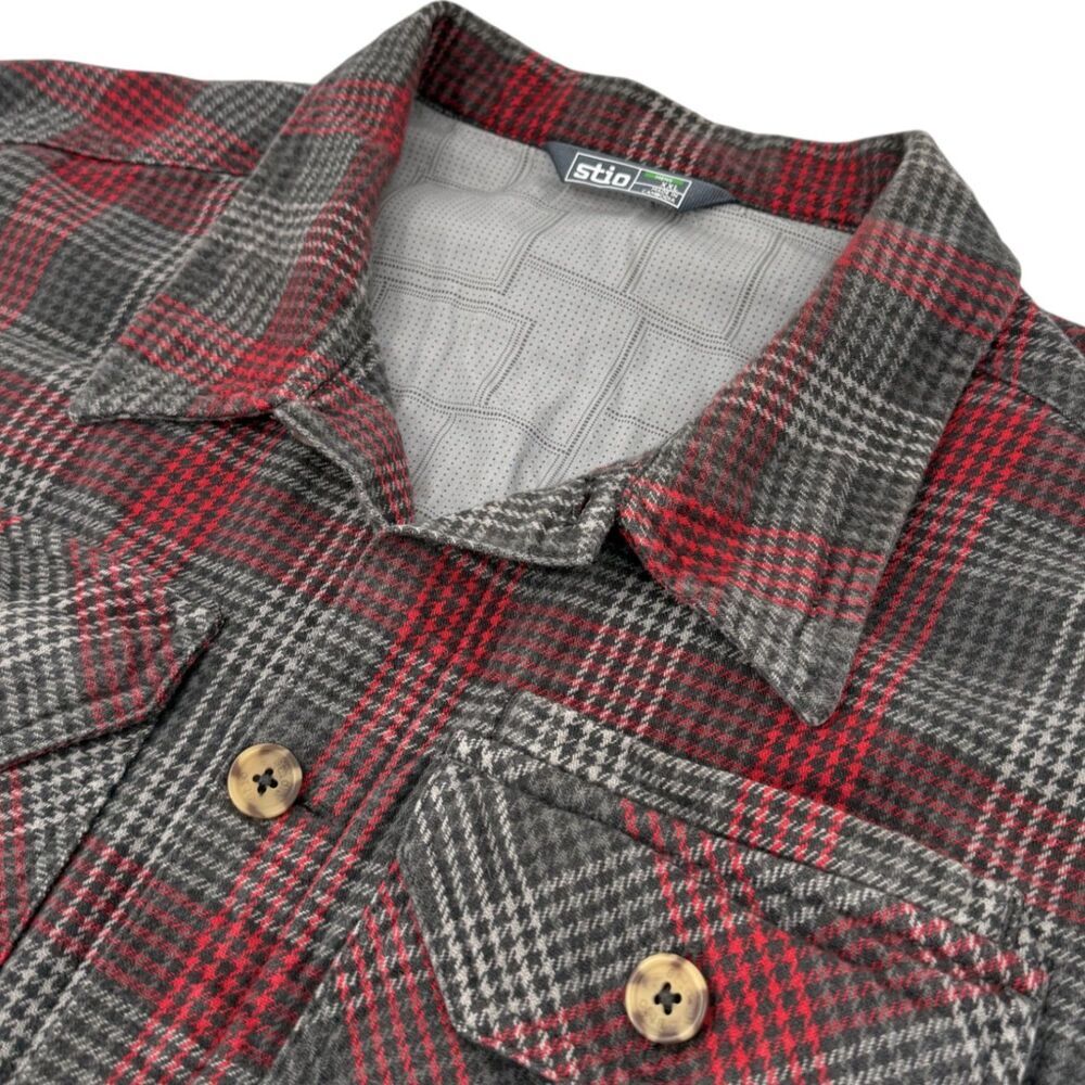 Stio Men's Hutkeeper Flannel Shirt Jacket Shacket Plaid Red/Gray XXL